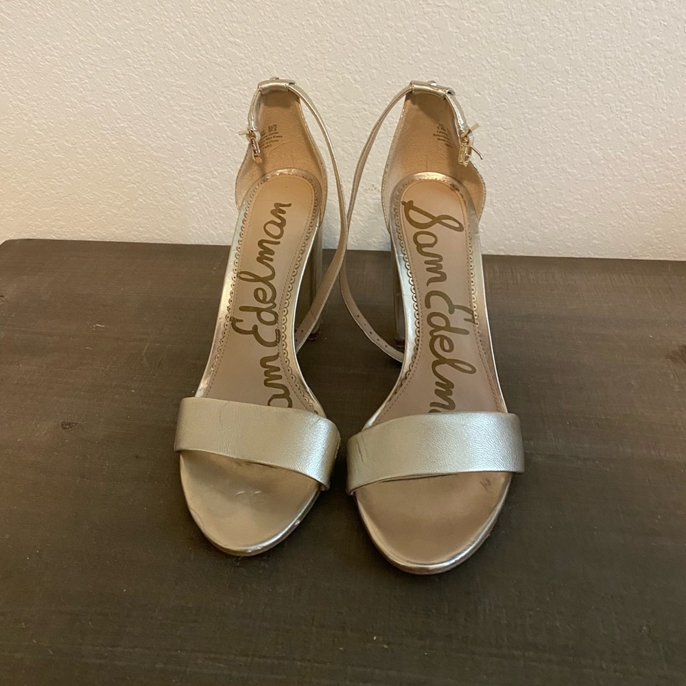 Sam Edelman Yaro Ankle Strap Sandal Block Heel in Light Gold - Size 8.5